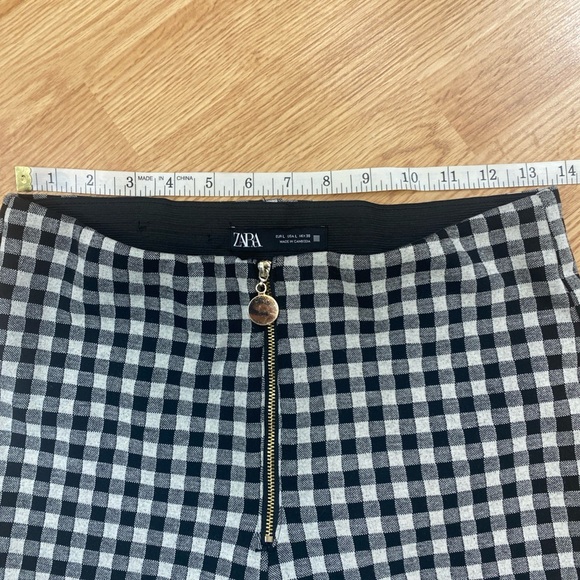 Zara Gingham Black & Tan Plaid Skinny Pants Front Zipper Size L Elastic Waist - Picture 6 of 11